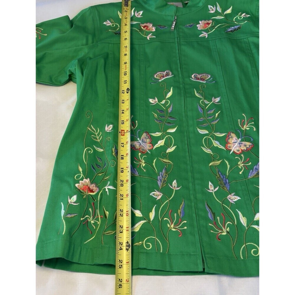 QUAKER FACTORY Green Floral Embroidered Zip Up Jacket Large Butterfly Spring NEW - Picture 15 of 16